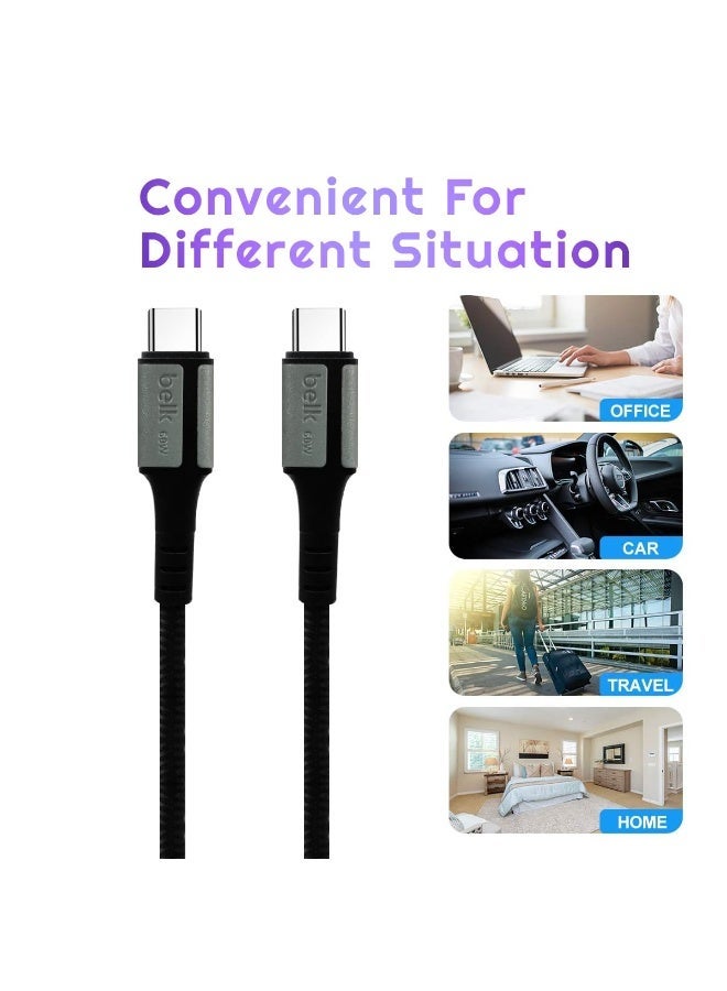 بيلك كابل Belk USB Type-C إلى Type-C بطول 3 أمتار (300 سم) يدعم الشحن السريع بقوة 60 واط ونقل البيانات بسرعة 480 ميجابت في الثانية، مصنوع من النايلون المضفر عالي المتانة، مناسب للهواتف الذكية والأجهزة اللوحية وأجهزة الكمبيوتر المحمولة وبنوك الطاقة والشواحن والملحقات. - Image 4